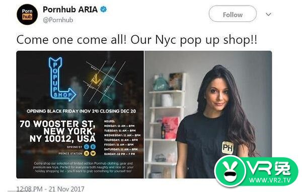 美国最大成人网站Pornhub将在曼哈顿开设首个VR体验店